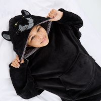 18C883: Kids Novelty Plush Oversized Heavy Weight Hoodie- Panther (One Size - 7-13 Years)